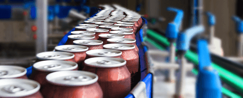 Beer cans on the production line